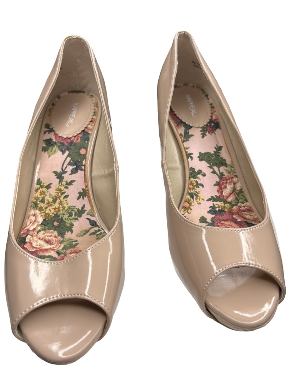 Xappeal Nude Patent Leather Peep-Toe Heels Size 9